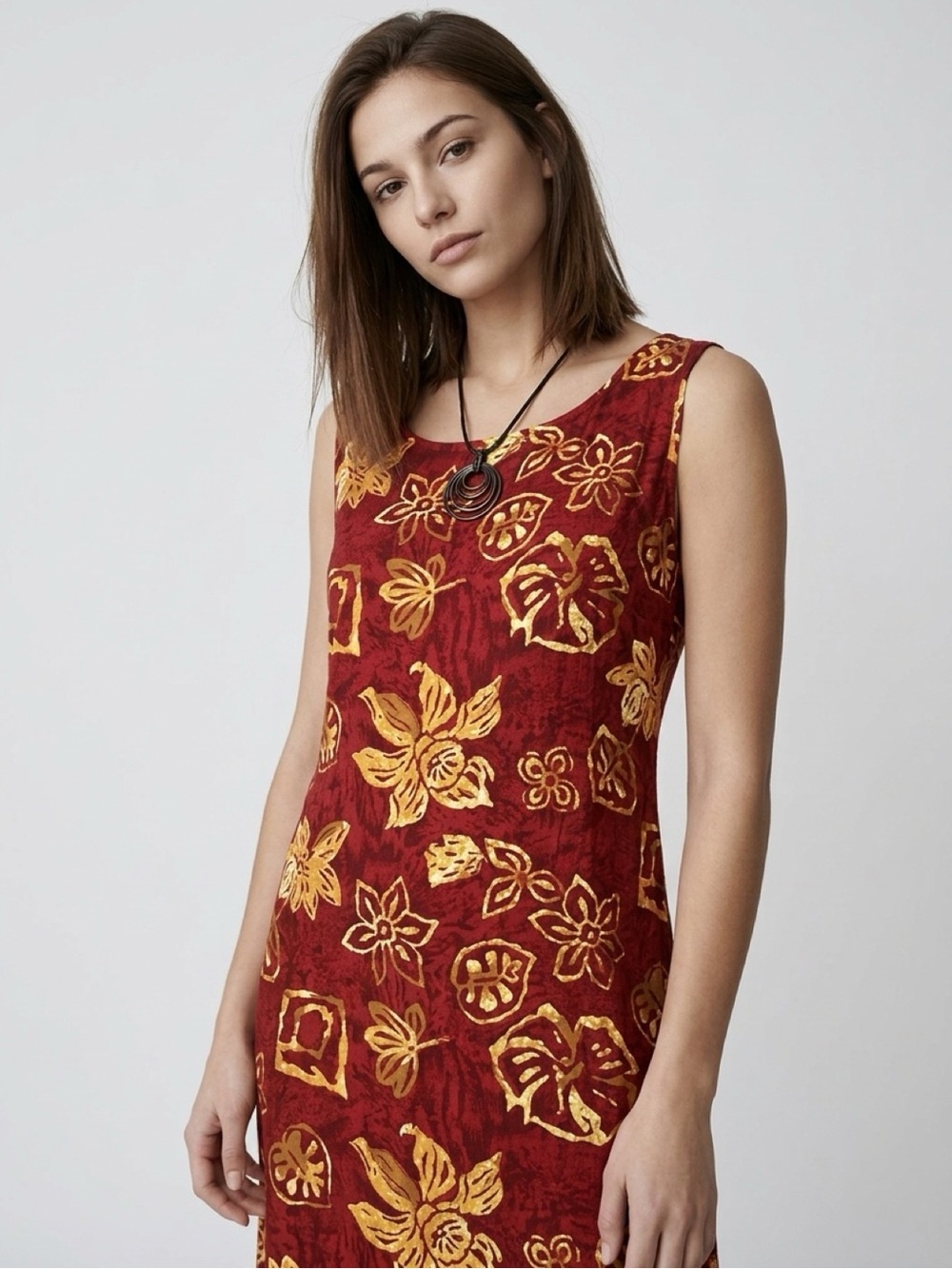 NWT Notations Batik Maxi Dress in Sleeveless Design Tropical Print XL